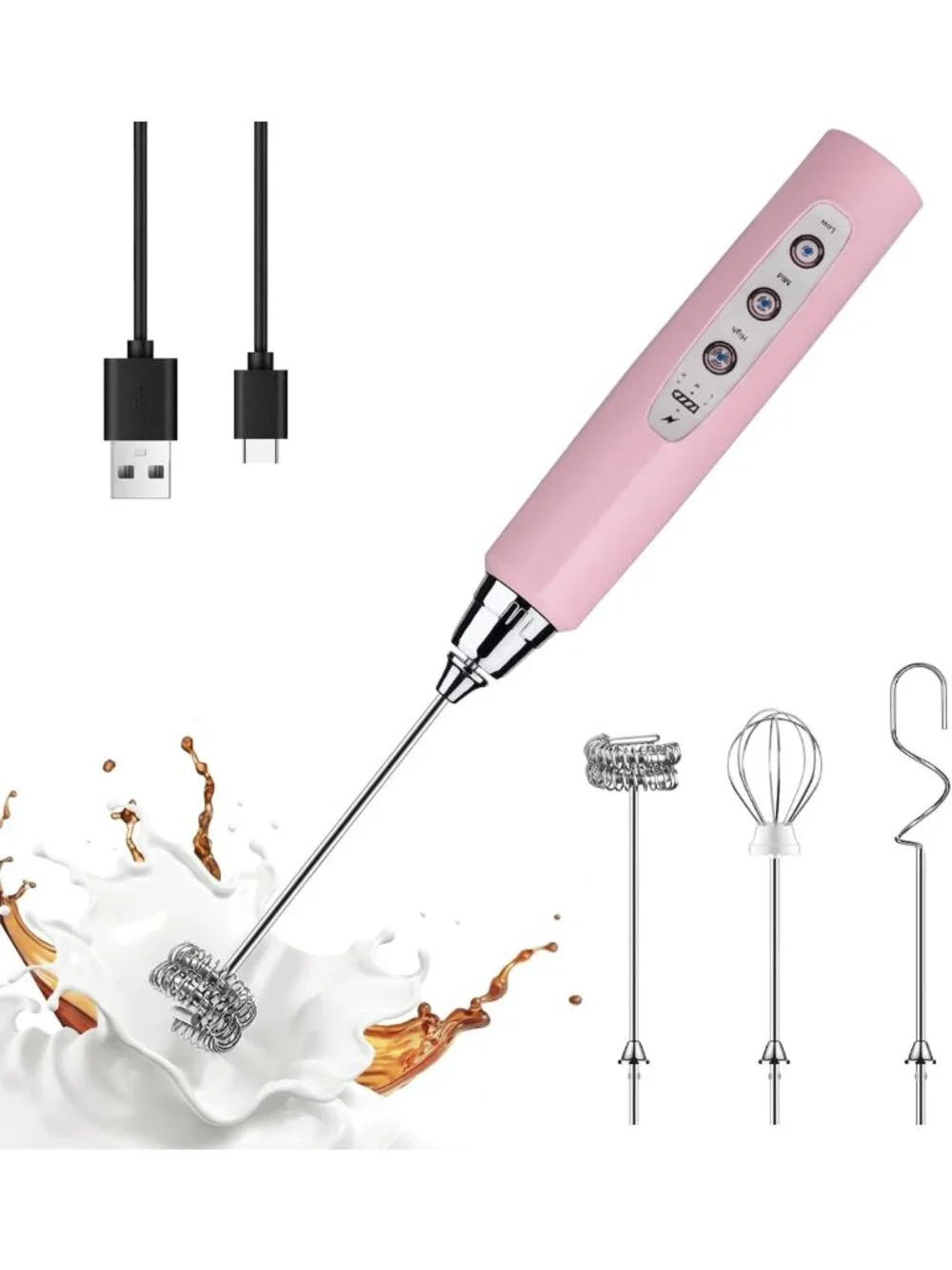 Rechargeable Handheld Milk Frother Wand - Electric Whisk for Latte, Cappuccino